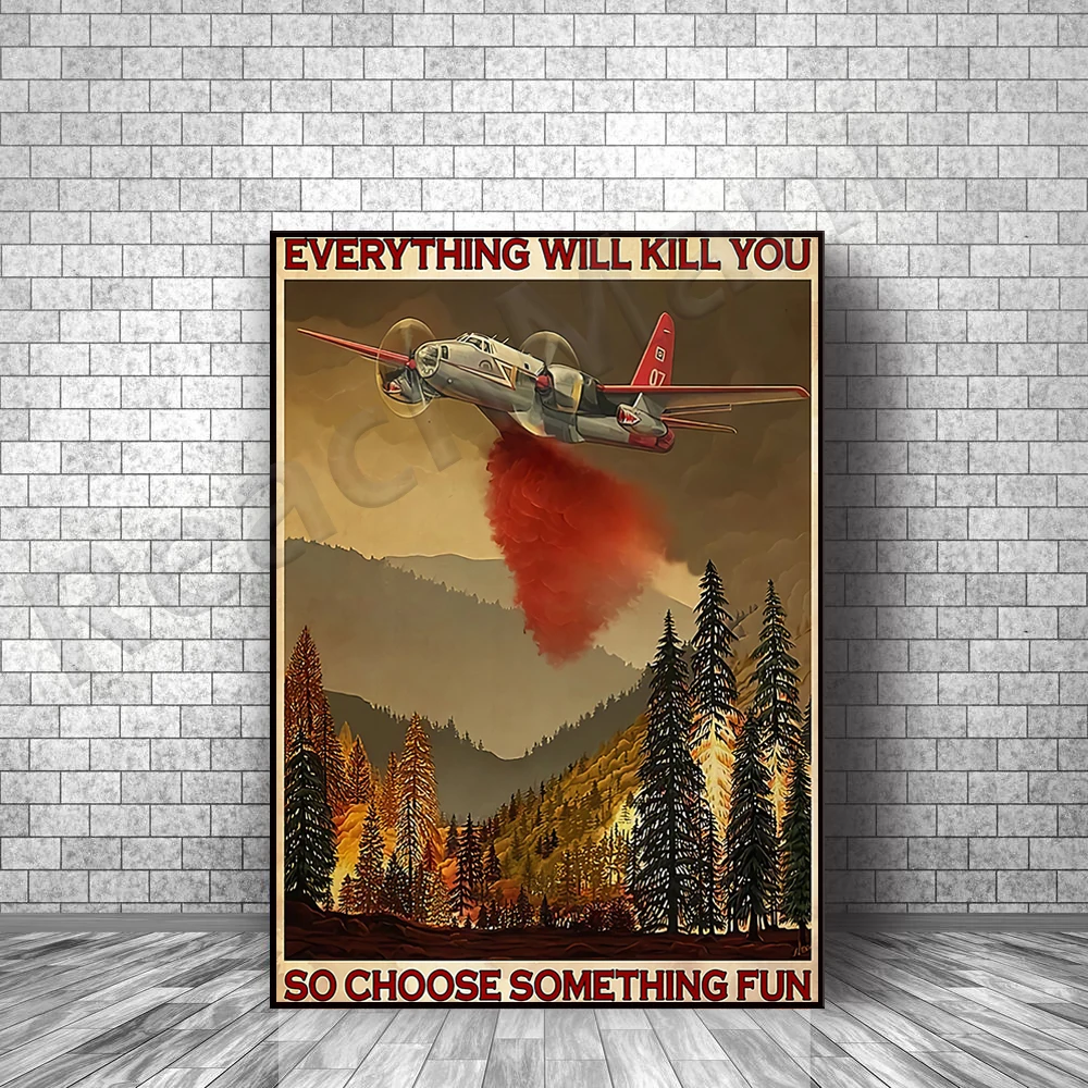 

Aircraft fire extinguishing vertical poster, aviator poster decorative canvas print
