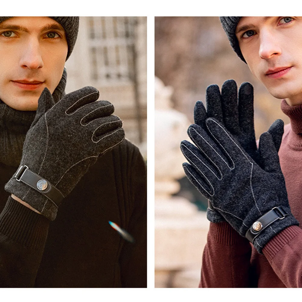 

Wool gloves winter ski gloves riding plus velvet thickened warmth touch screen driving gloves cashmere full finger cycling glove