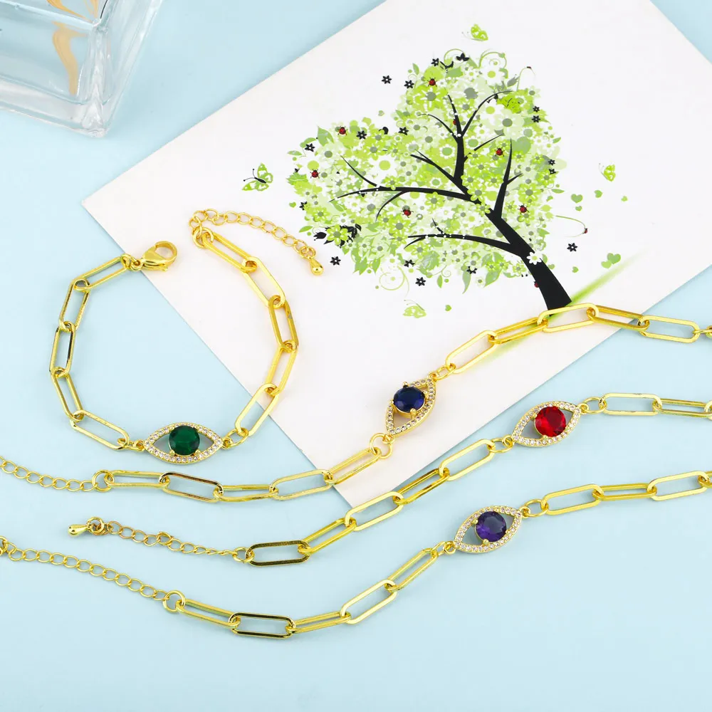 FLOLA Позолоченные скрепки-Цепочки Браслеты для женщин медный Циркон Кристалл