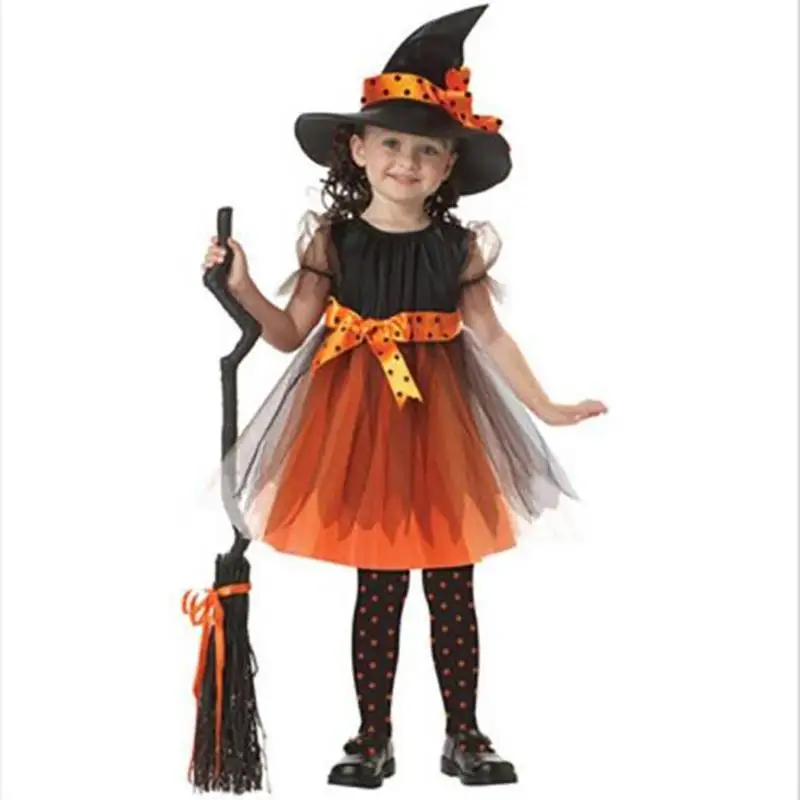 

Halloween Clothes for Baby Girls Kids Witch Costume Fancy Cosplay Cute Performance Dance Show Holiday Dress Web Lace Kids Party