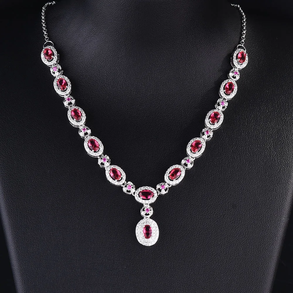 Pendant Fashion Exaggerated Ocean Heart Necklace Solid 925 Silver Real Ruby Wedding Engagement Long Necklace for Women Gifts