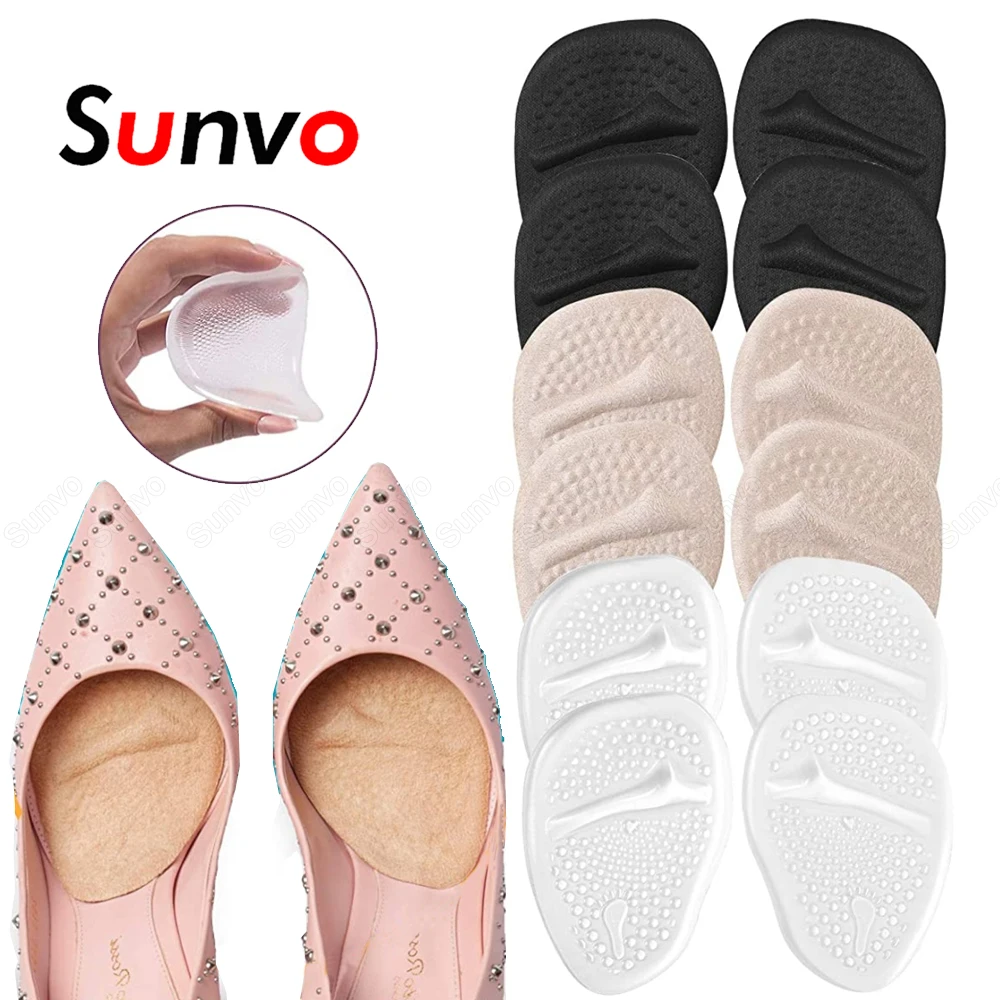 Sunvo 6Pair Silicone Forefoot Insoles for Shoes Inserts High Heels Sandels Women Anti-Slip Foot Cushion Pain Relief Gel Shoe Pad