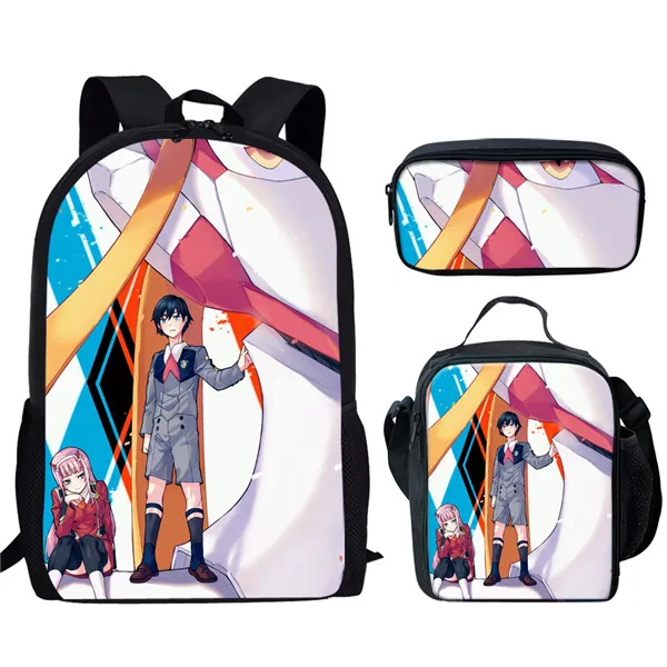 

2021 New Hot Anime Darling In The Franxx Print School Bags Set for Girls Kids Backpack Student Bookbags Zero Two Shoulder Bag