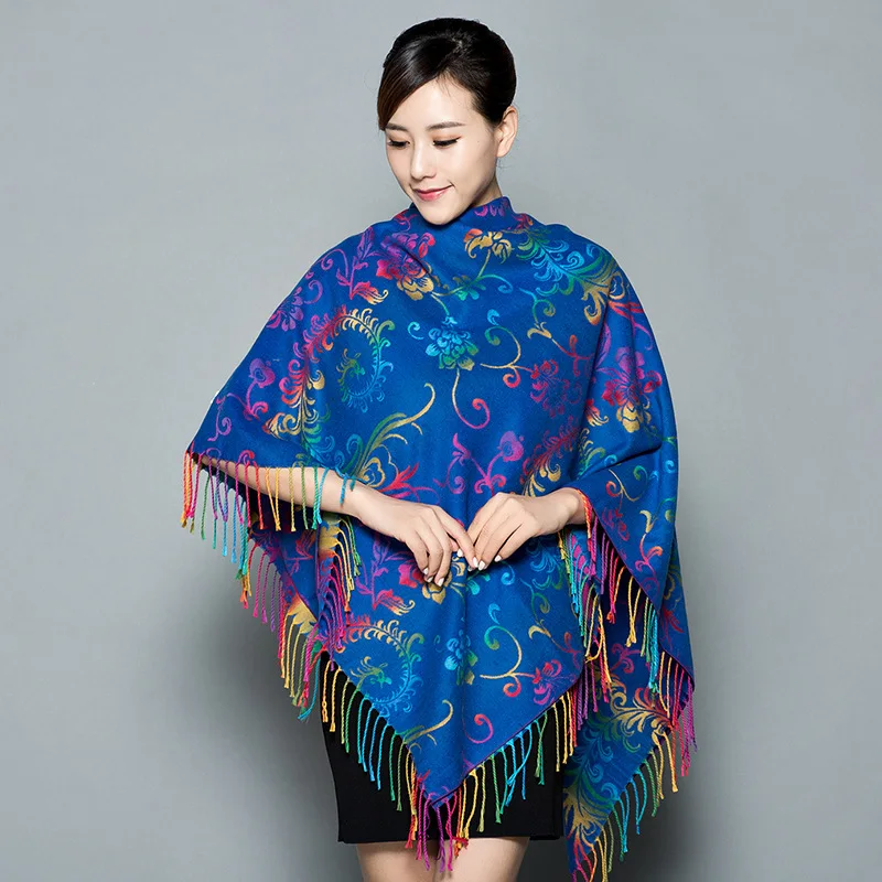 

Женский двойной утолщенный большой квадратный шарф осень-зима этнический кашемир тёплый платок на шею квадратный платок