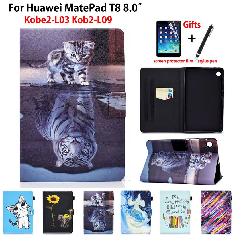 

Чехол для Huawei MatePad T8 8,0, Женский чехол, чехол для планшета С Рисунком Тигра, силиконовый чехол из искусственной кожи с подставкой + подарок