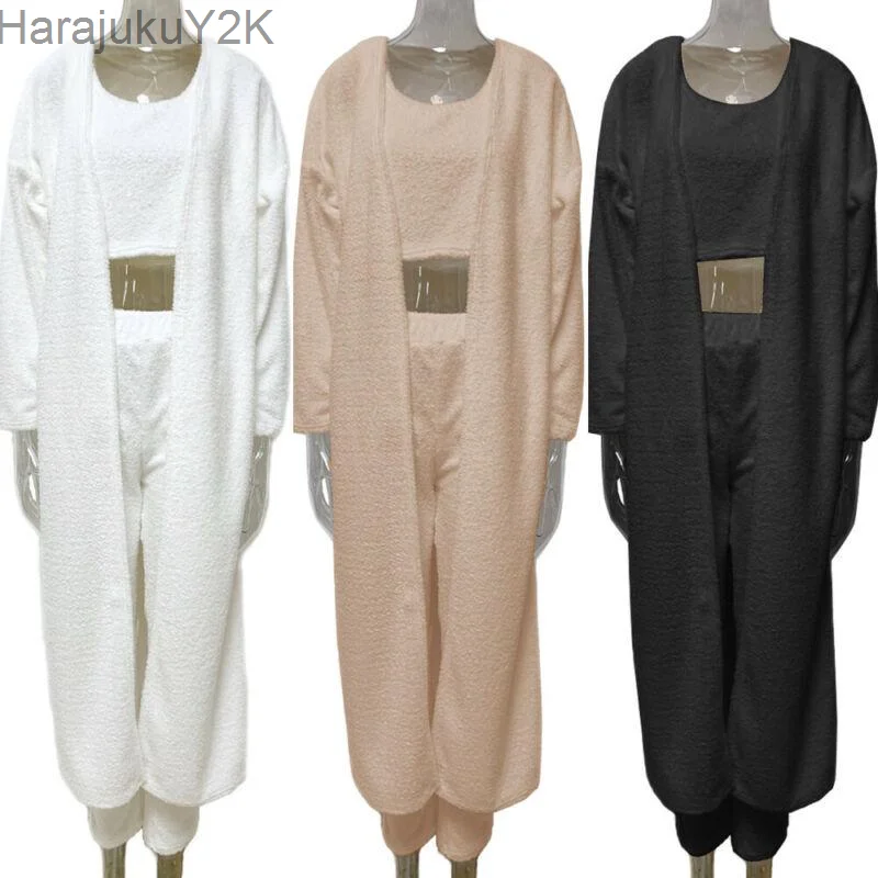3 Piece Sets Sexy Lingerie Home Service Lounge Wear Set Women Tracksuits Fleece Pyjamas Female Nightwear New Cardigan Sleepwear