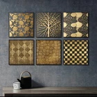 Абстрактная желтая решетка дерево черная белая Современная квадратная текстура холст живопись плакаты геометрические настенные картины для гостиной