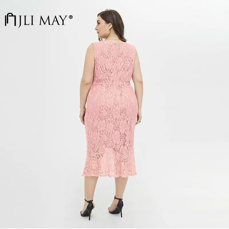 Платье JLI MAY женское однотонное с V-образным вырезом ажурное милое пикантное