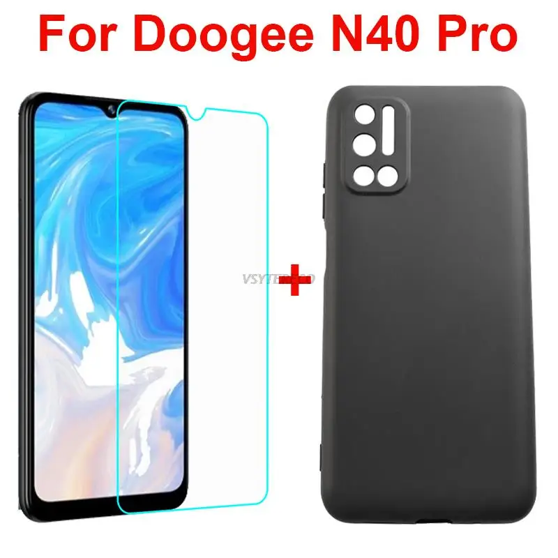 360 Degree Full Protection Case For Doogee N40 Pro Soft Black TPU Case with Tempered Glass for Doogee N40 Pro N40Pro Cases Vetro