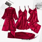 Пижама женская атласная кружевная в стиле пэчворк, комплект из 5 предметов, ночная рубашка средней длины на бретельках, свадебная одежда для сна, домашняя одежда
