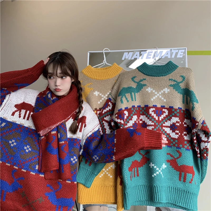 

Retro sweater Christmas sweater women + scarf two pcs set