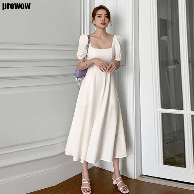 

French white Ladies summer dress Korean elegant Party holiday office dresses 2021 Women's new fashion Slim dress midi dresses