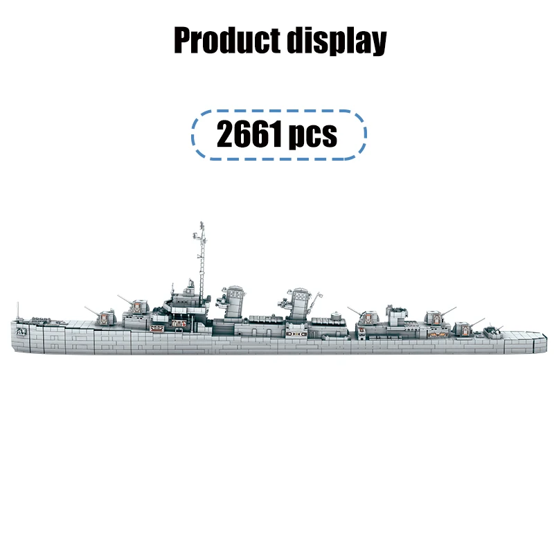 

2661Pcs City High-tech Warship Boat 3D Mini Building Blocks Creator USS Johnston Military Cruise Ship Model Bricks Toys for Kids