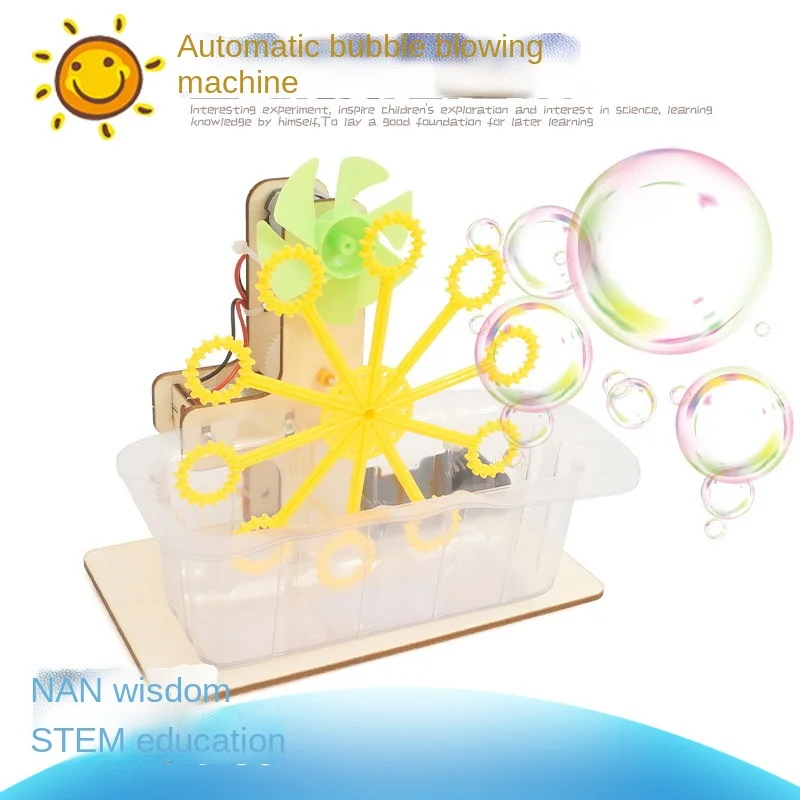 Automatic Bubble Blowing Machine Children's Science Experiment Manual Assembly Material Package DIY Wood | Дом и сад