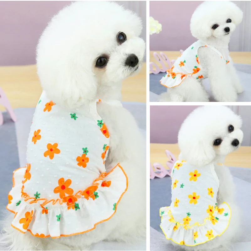 

Pet Dog 100% Cotton Floral Sling Dress Summer Dog Clothes Princess Girl Skirts For Small Puppy Dog Clothing Outfits Teddy Poodle