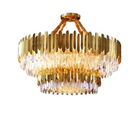 2 layer postmodern stainless steel crystal gold designer led chandelier lighting luste hanging lamps for foyer dinning room