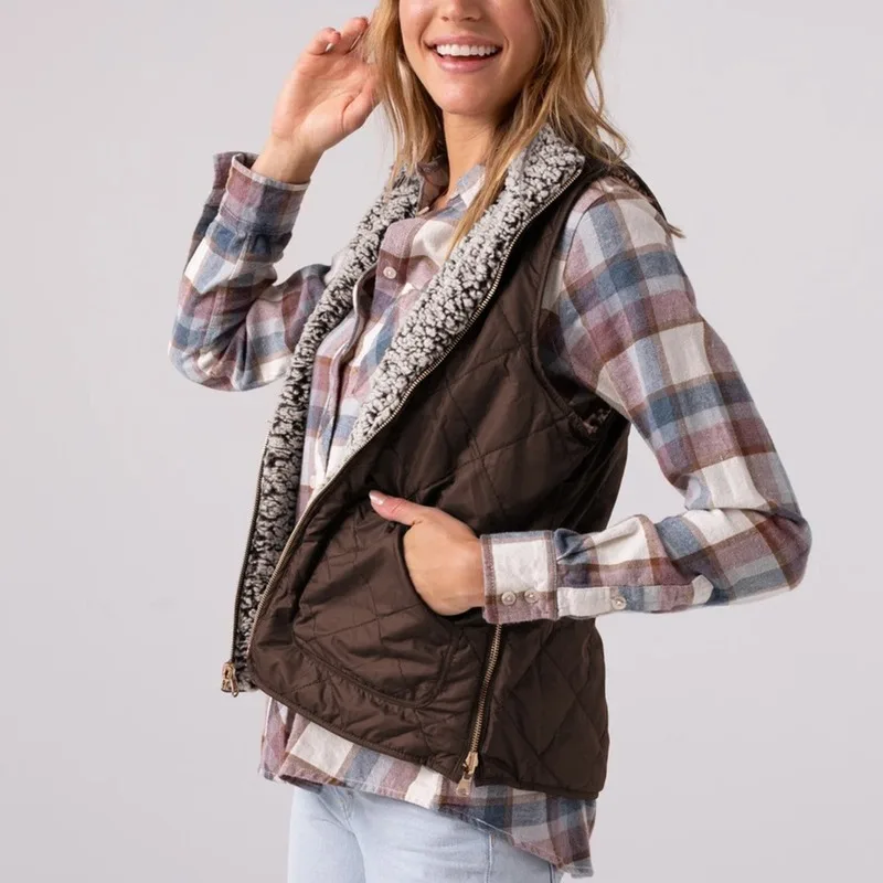 Women Furry Warm Vest 2019 Winter Black Casual Waistcoat Slim Sleeveless Jacket Solid Thermal Cotton Female Plus Size Coat | Женская