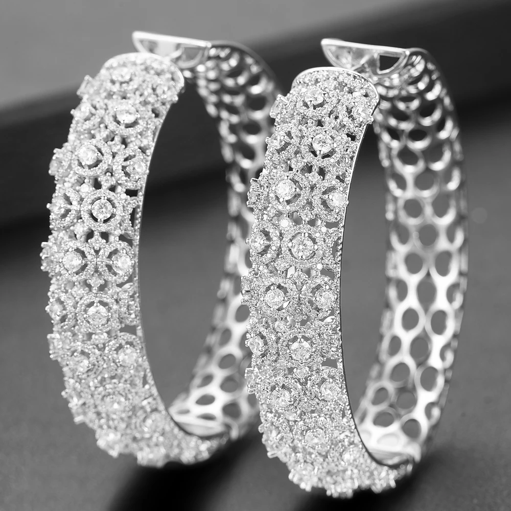 

SisCathy Brand 2019 Luxury Cubic Zircon Round Circle Big Hoop Earrings For Women Charms Wedding DUBAI Bridal Statement Earrings