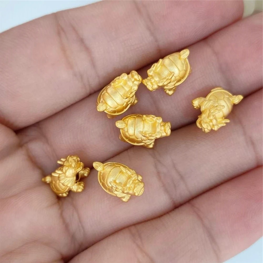 

1PCS Real 24K Yellow Gold Pendant 3D Small Size Dragon Turtle Bead / Best Gift For Woman