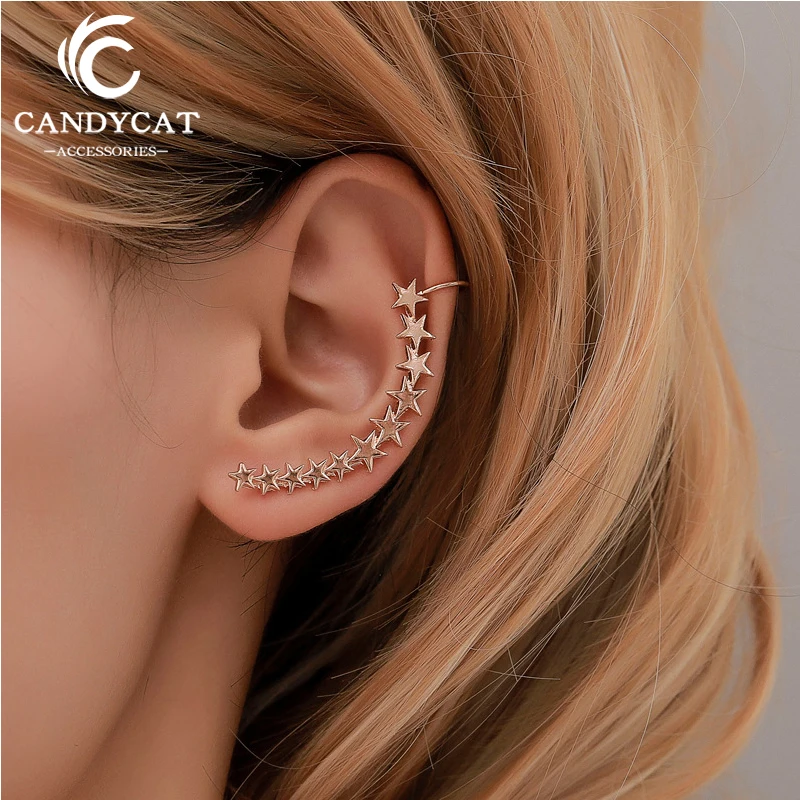 Винтажные одиночные длинные пятиконечные серьги клипсы со звездами для женщин и