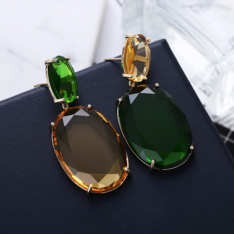 Большие геометрические висячие серьги с кристаллами и турмалином для женщин