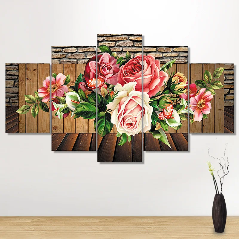 

Flowers 5D Diamond Paintings Five Connected Pieces Room Decoraitons Paste all diamonds Diamond Painting Home Decoration L1330
