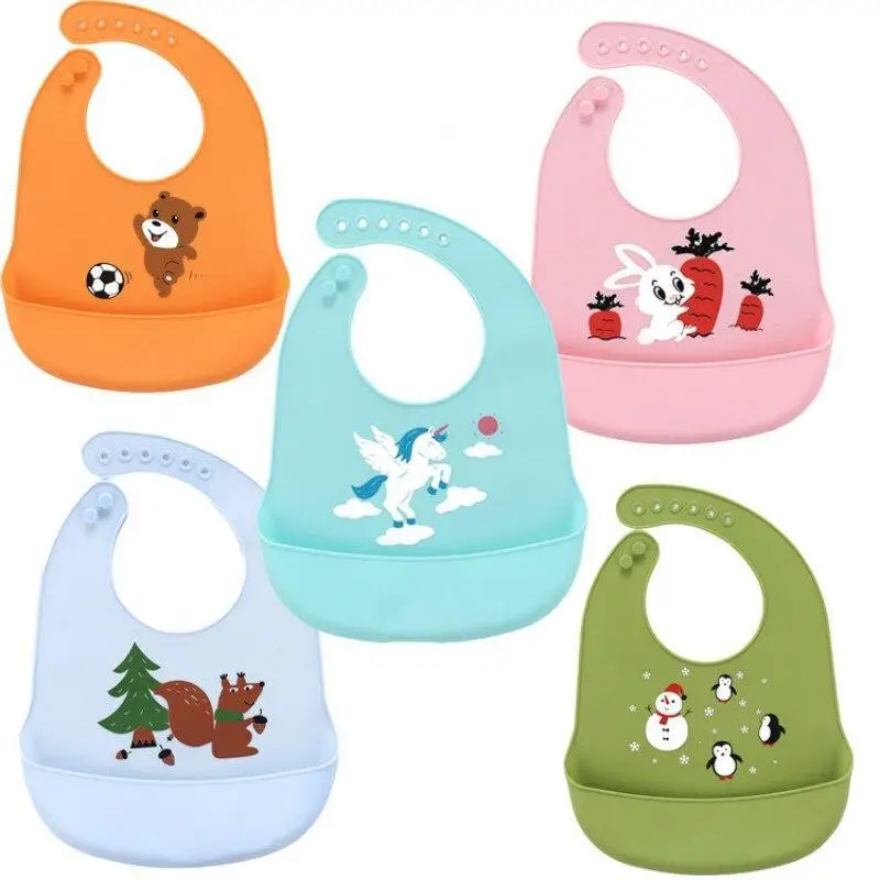 

Waterproof Silicone Baby Bibs Feeding Baby Saliva Towel Newborn Cartoon Aprons Baby Bibs Adjustable Burp Cloths Bandana