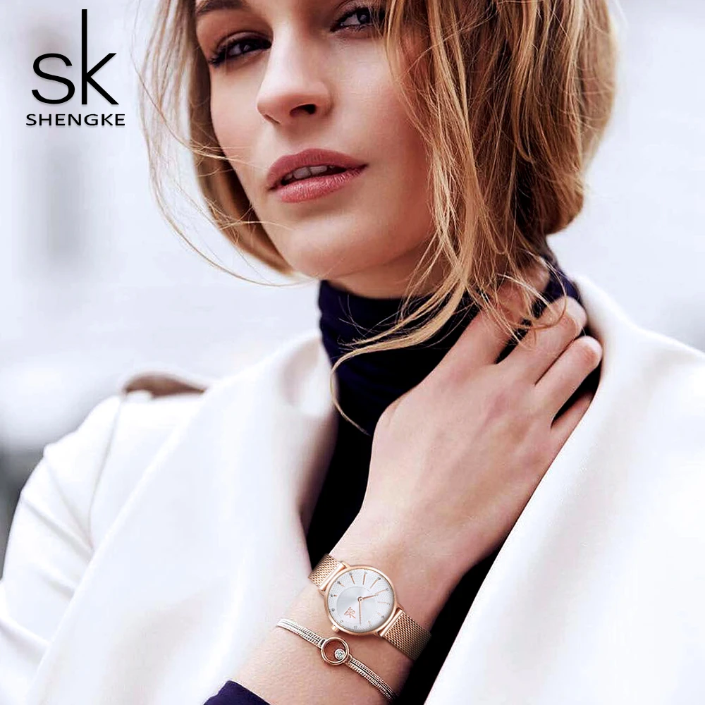 

Shengke Fashion Brand Elegant Women Dresses Causal Wrist Watch Mesh Belt Bayan Kol Saati 2019 Quartz Clock Ladies Wristwatch