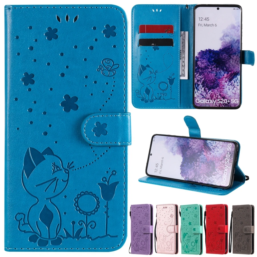 

Wallet Cat Bee Leather Case For Samsung Galaxy S21/S20 Plus/Ultra/FE S10 Plus A02S A03S A12 A22 A32 A50 A51 A52 A70 A71 A72 A82