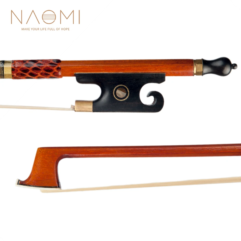 NAOMI Master Violin Bow 4/4 Pernambuco Fiddle Bow White Mongolia Horsehair Octagonal Stick Snake Skin Grip Black Ox Horn Frog