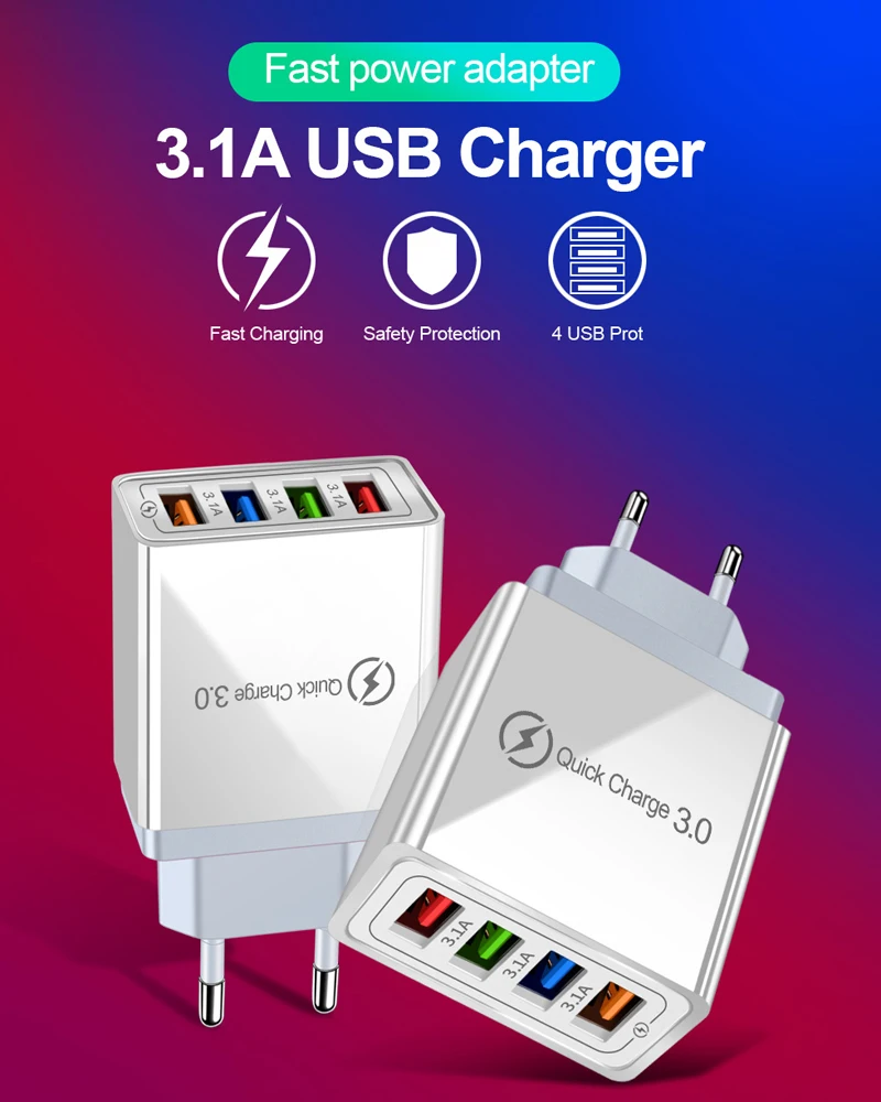Быстрая зарядка 3 0 4 Зарядное устройство USB штепсельная вилка европейского