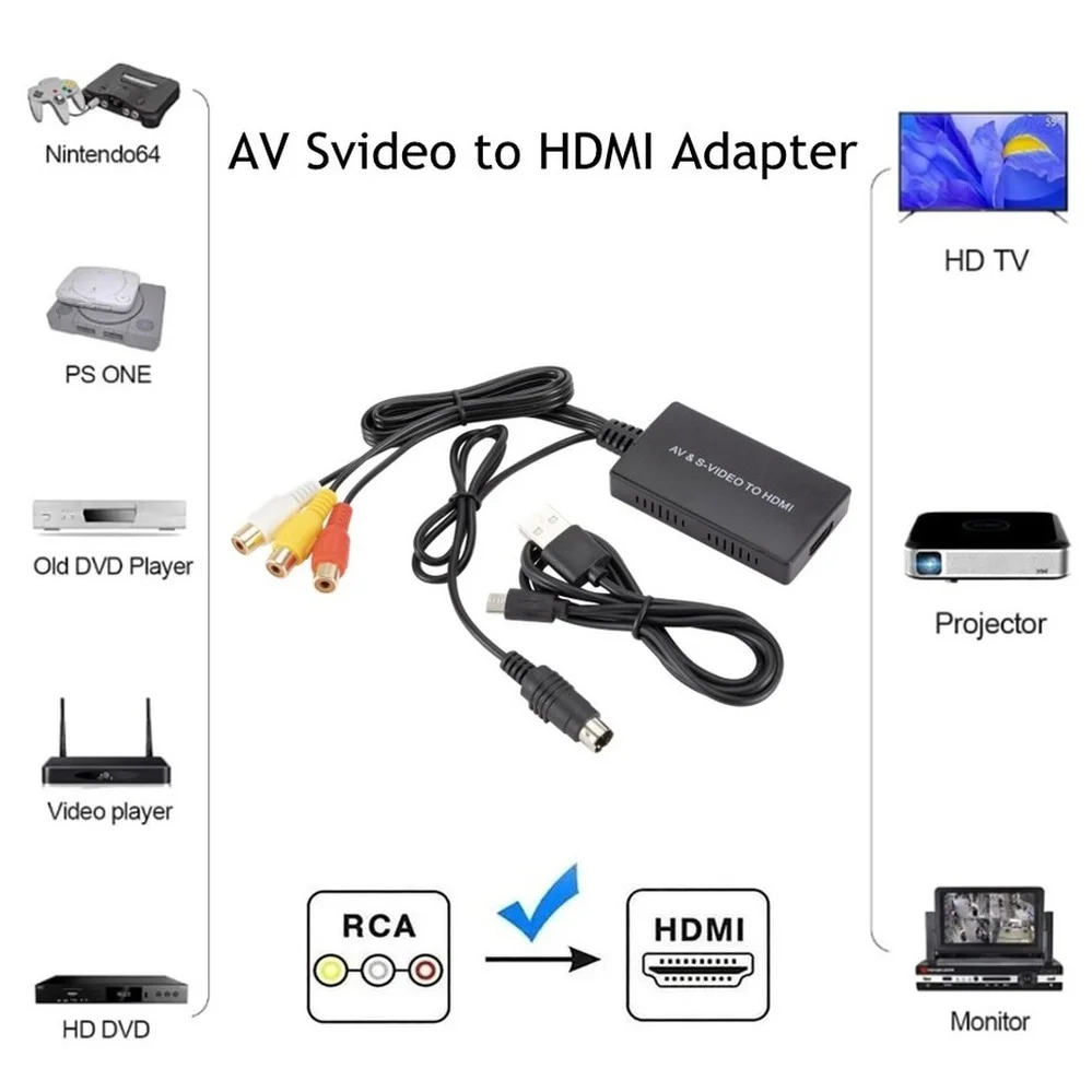 PzzPss RCA /AV SVIDEO к HDMI-совместимый адаптер для DVD HD TV STB совместимый с PS2/PS3 720P /1080P AV