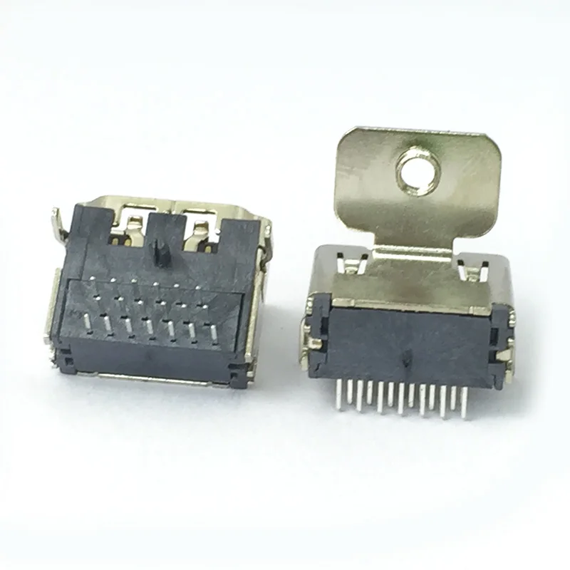 10 шт./лот HDMI SMT 19 Pin гнездовой разъем 90 градусов с фиксирующим отверстием PCBA