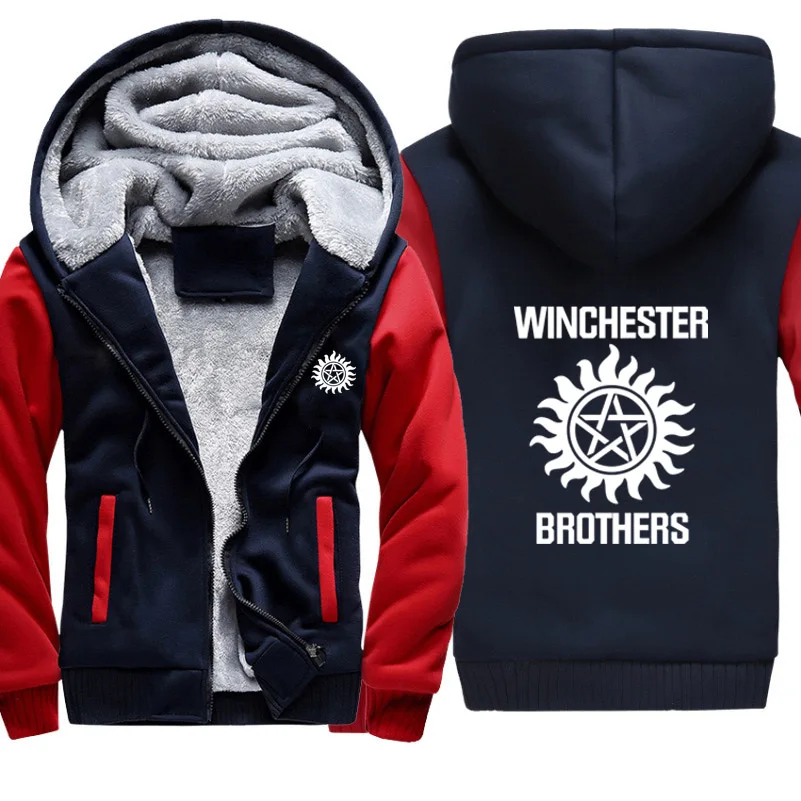 

Supernatural winchester brothers Camouflage Hoodies Mens Winter Warm Thicken Fleece Sweatshirt Coat Hoody Male