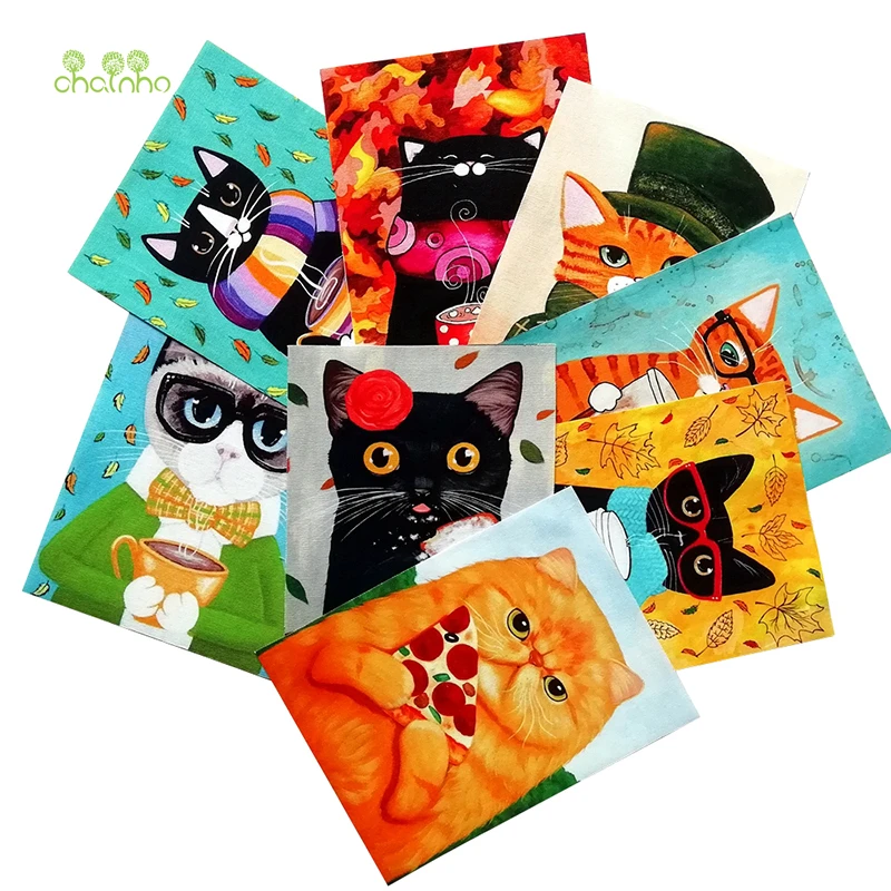 Ткань окрашенная вручную 8 шт./лот кошка хлопчатобумажная холщовая ткань для