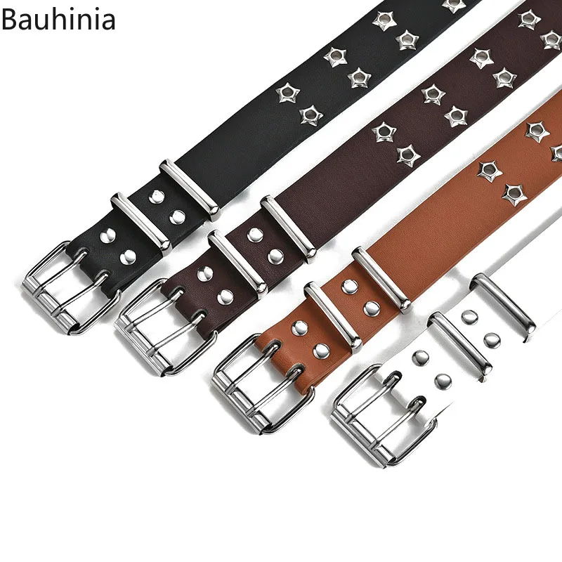 

Women New Design Double Stars Gas Hole Pin Buckle Belt for Jeans Waist Punk Style Luxury Belts New Decorative best gift