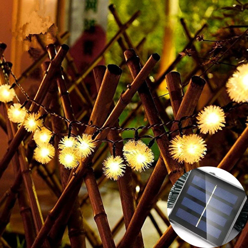 

6.5/7/12/22M Fur Ball Solar Light String Outdoor Waterproof Christma Decorative Lights String Lights