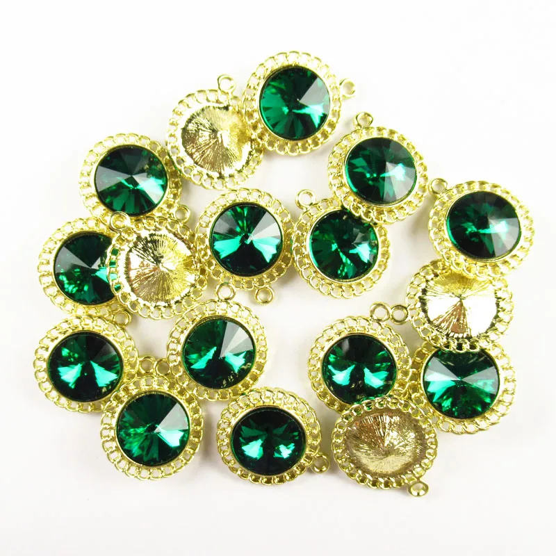 

20Pcs 18x8mm Gold Wrapped Faceted Green Crystal Round Pendant Bead 141BB For Jewelry Making DIY Earring/Pendant Accessories