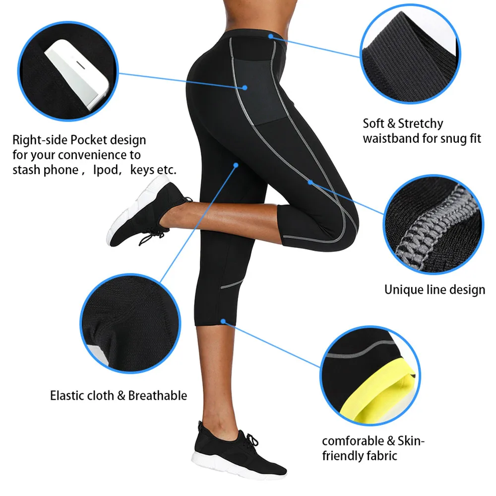 

WonderBeauty Neoprene Body Shaper Sauna Sweat Shapewear Breathable Control Tummy Leggings Women Slimming Pocket Capri Pants