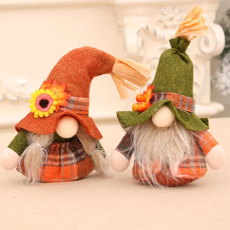 

2PCS Fall Gnome Autumn Sunflower Swedish Nisse Tomte Elf Dwarf Thanksgiving Day Gifts Kitchen Farmhouse Tiered Tray Decorations