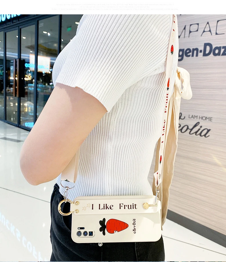 phone holder case for huawei p30 p40 mate 20 30 pro honor 8x 9x fruit square side cartoon soft tpu neck wrist strap lanyard case free global shipping