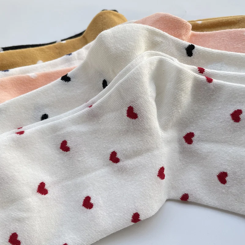 Cotton Women Socks Female Ankle Kawaii Spring Trendy Ladies Mid-Tube Japanese Korean Style College Small Love Heart Casual Cute