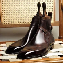 2020 Men's Shoes New Fashion Handmade Pu Leather Classic Dress Boots Low Heel Stylish Casual Formal Chelsea Boots Zapatos 4M872