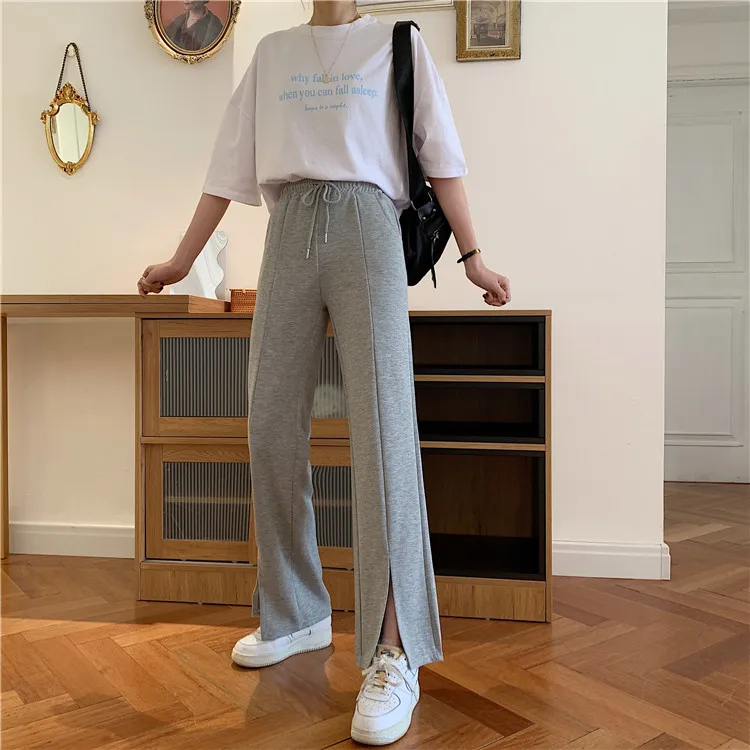 

Gray Drawstring Sweatpants Women Clothes Korean Casual Style High Waist Solid Loose Trousers Female Spring Autumn New Long Pants