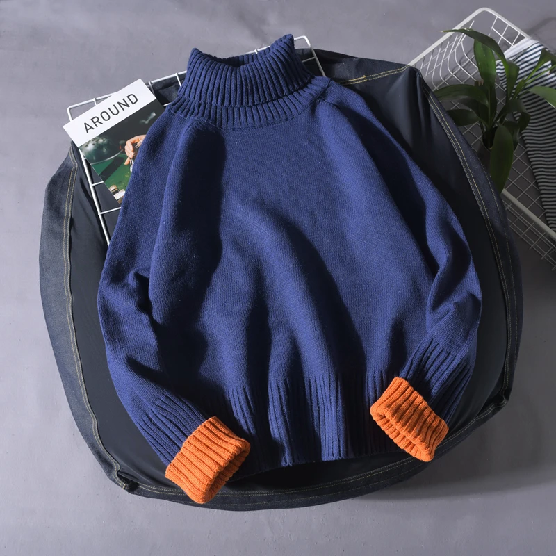 Мужская водолазка в стиле пэчворк Повседневные вязаные топы Свитера парные