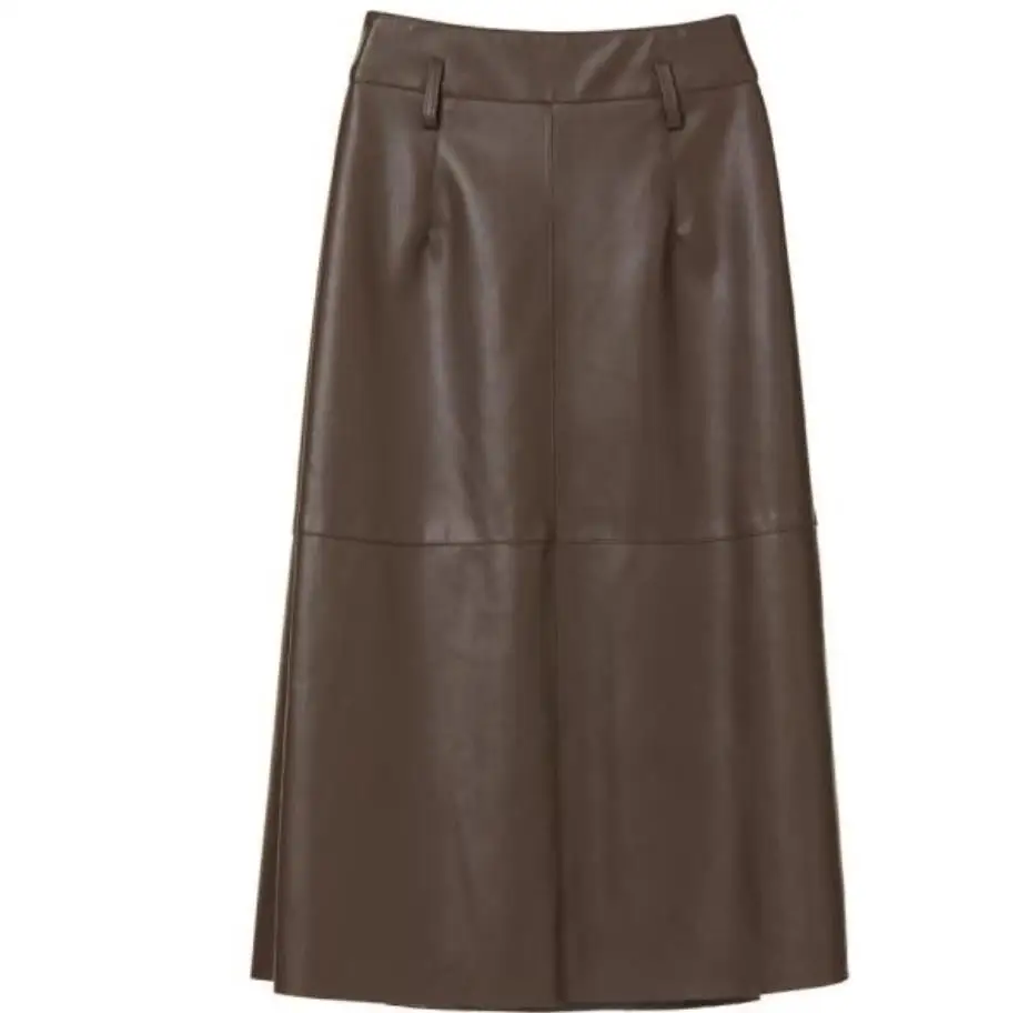 

New arrival spring PU Leather Skirts Women Elegant High Waist Midi Skirts Fashion Office Lady split Skirt OL