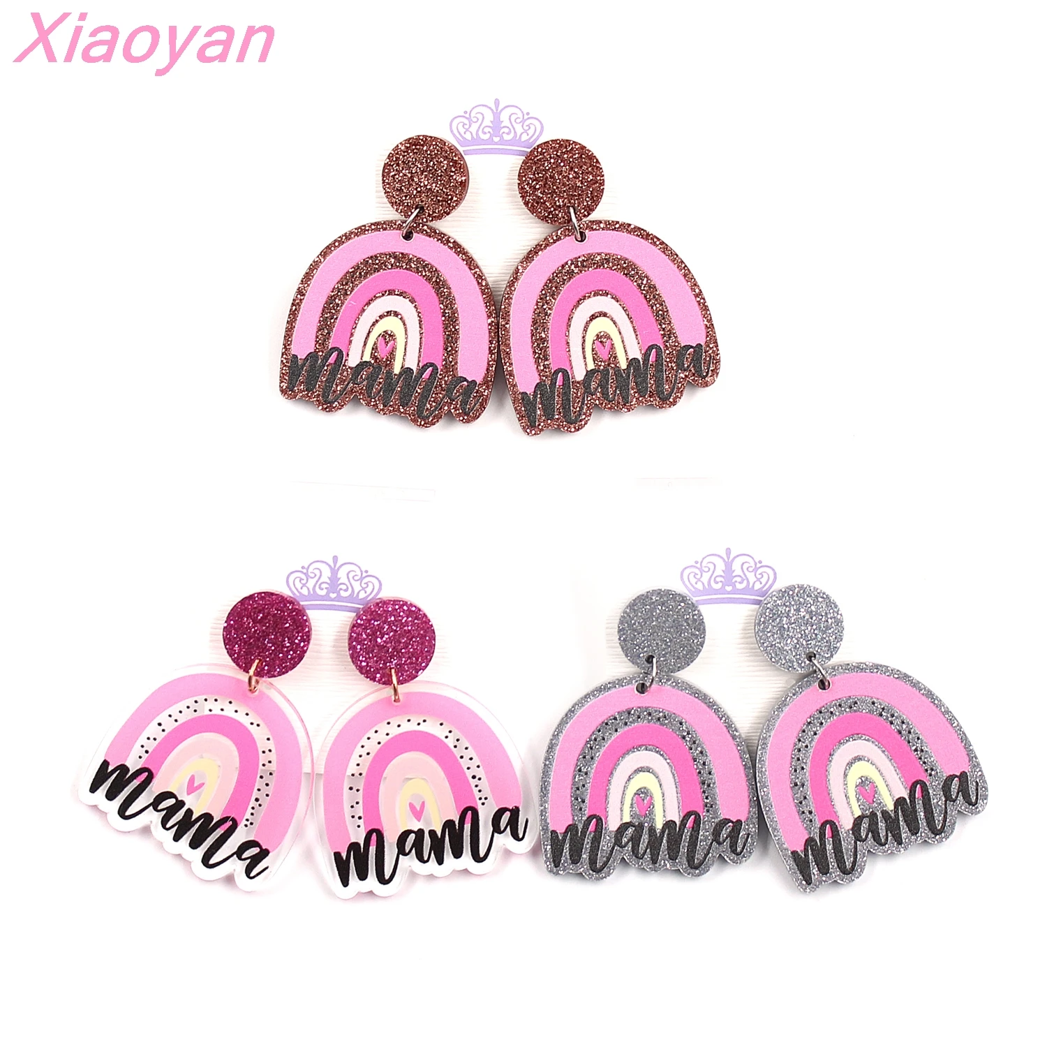 Акриловые розовые радужные серьги-подвески для мам на день матери серьги в форме