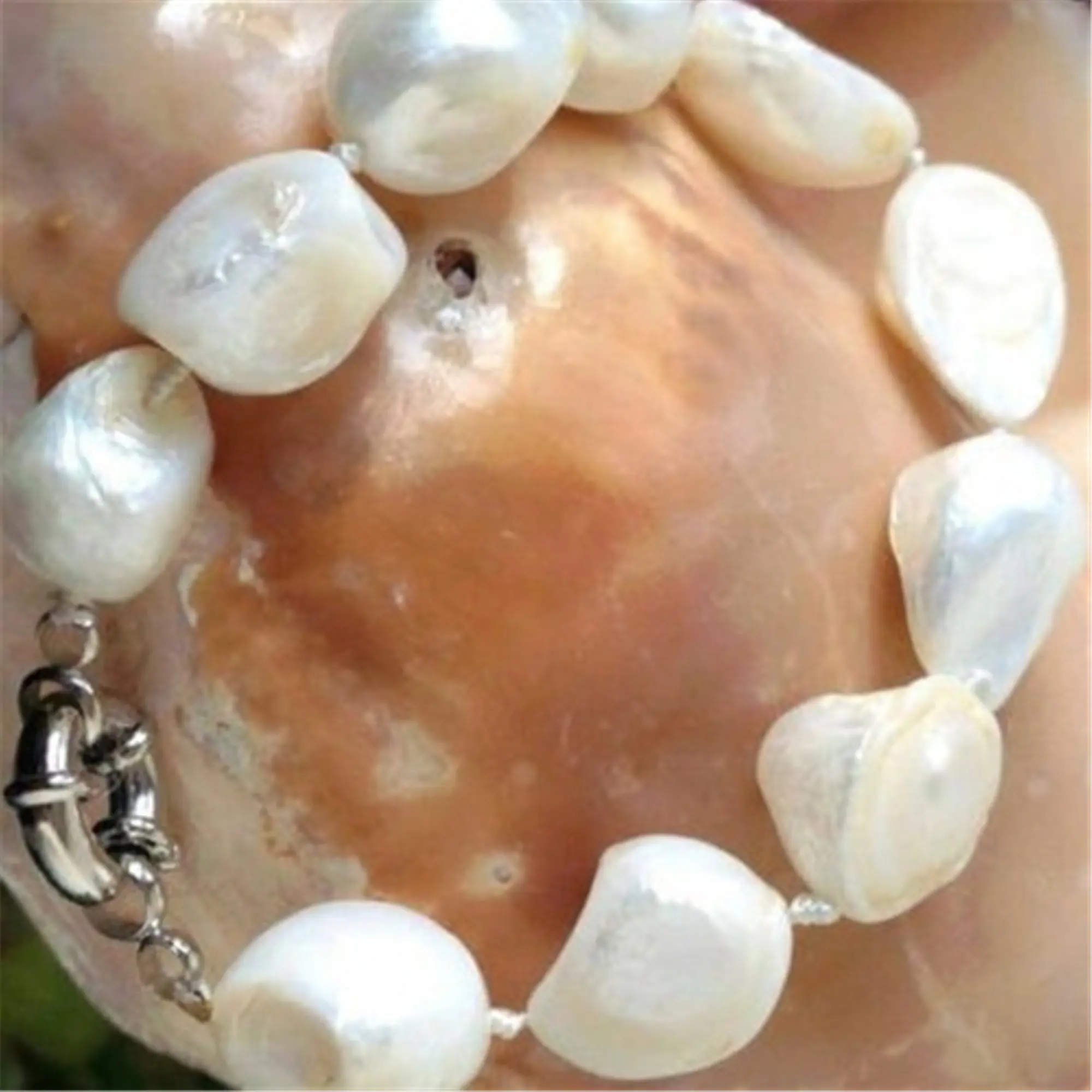 

10-12mm White Baroque Pearl Bracelet Silver Clasp Cultured Accessories Noble Luxury Spirituality Elegant