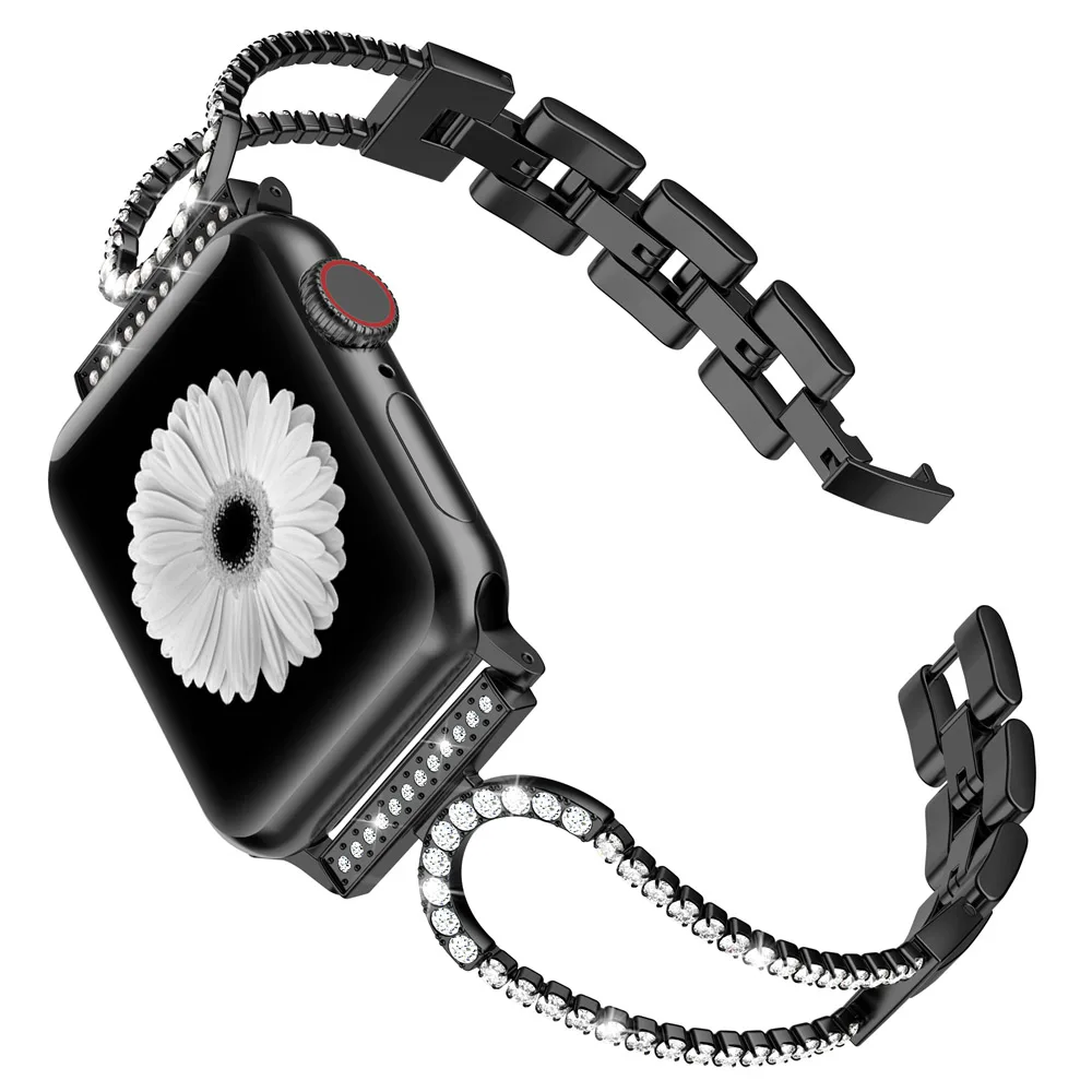 Шикарный Браслет со стразами для Apple Watch для женщин 38 мм 42 мм 40 мм 44 мм ремешок из нержавеющей стали металлический браслет для iWatch серии 4 3 2 1