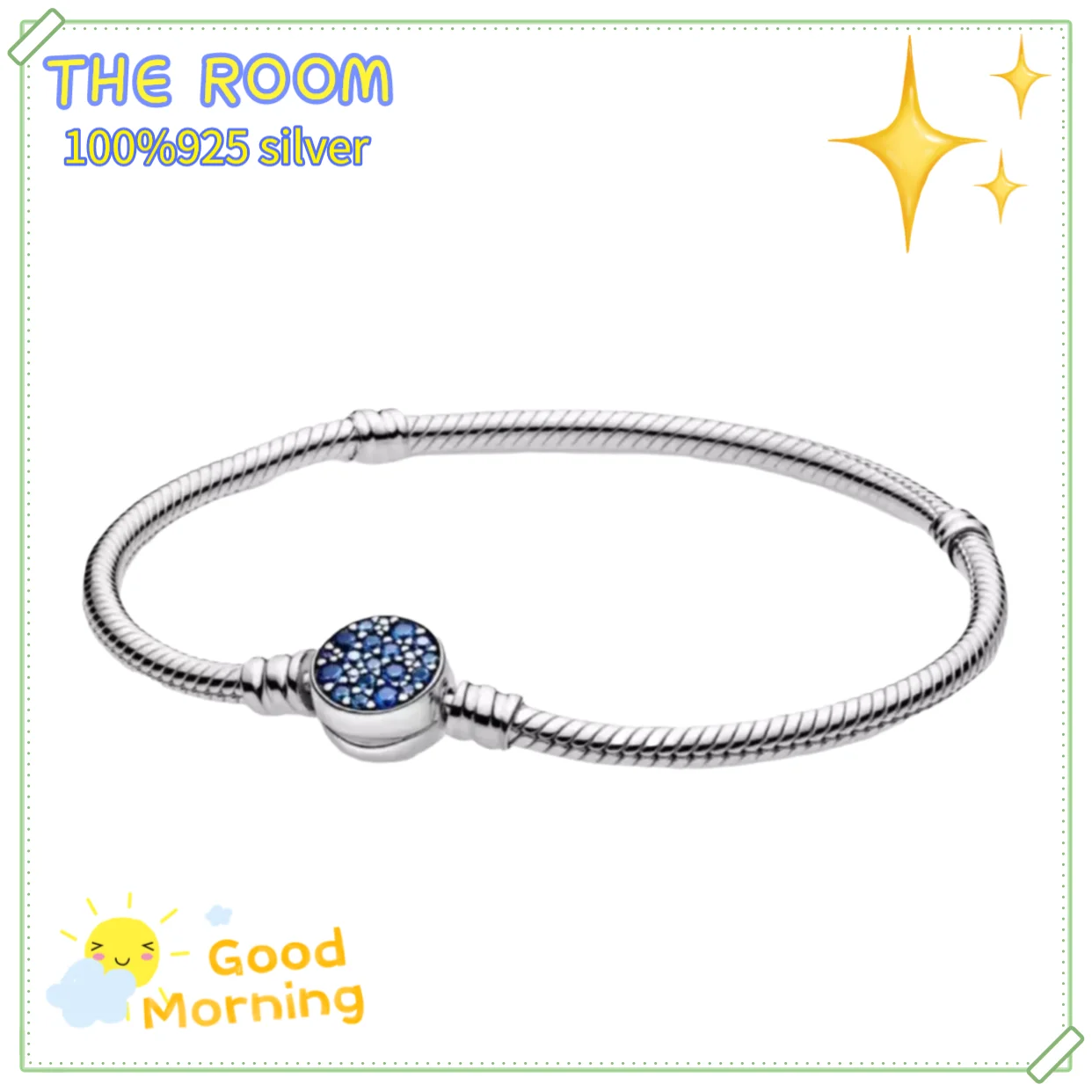 

Браслет-цепочка женский из серебра 100% пробы с синей круглой пряжкой